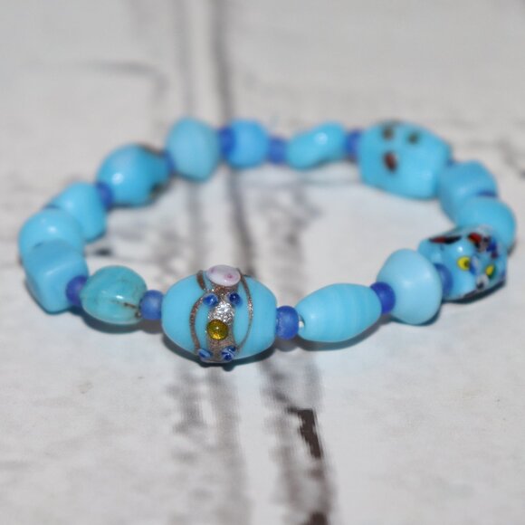 🔹🌊 Blue Glass Beaded Bracelet · 7" · Azure Drift ✨ - Picture 1 of 5